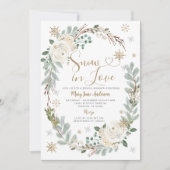 ホワイトフローラスノーインラブウィンターブライダルシャワー 招待状 (正面)