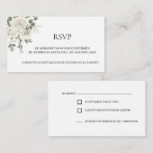 ホワイトフローラスペインのウェディングRSVPカード エンクロージャーカード (正面/裏面)