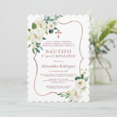 ホワイトフローラスペインのクロスバースデーバプテスマ 招待状 (スタンド正面)