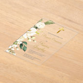 ホワイトフローラスペインのファースト招待状 アクリル招待状 (レイダウン)