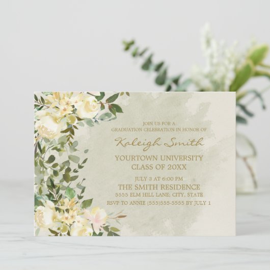 ホワイトフローラセージ葉グリーンズ卒業パーティー 招待状 (スタンド正面)