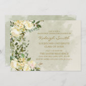 ホワイトフローラセージ葉グリーンズ卒業パーティー 招待状 (正面/裏面)