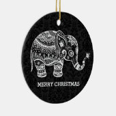 ホワイトフローラゾウOnブラックダマスク セラミックオーナメント (右)