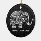 ホワイトフローラゾウOnブラックダマスク セラミックオーナメント (左)