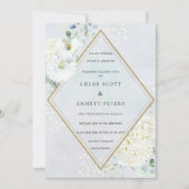 ホワイトフローラダスティブルーウォーター結婚カラー 招待状 (正面)