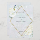 ホワイトフローラダスティブルーウォーター結婚カラー 招待状 (正面/裏面)