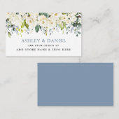 ホワイトフローラダスティー結婚ブルーのレジストリ エンクロージャーカード (正面/裏面)