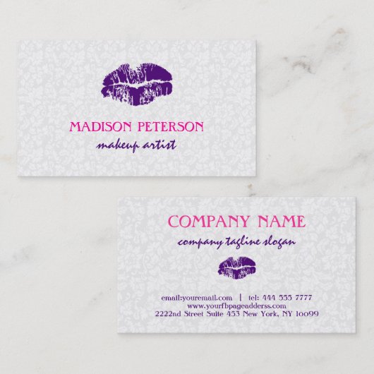 ホワイトフローラダマスクメイクアップアーティストデザイン事業 名刺 (正面/裏面)