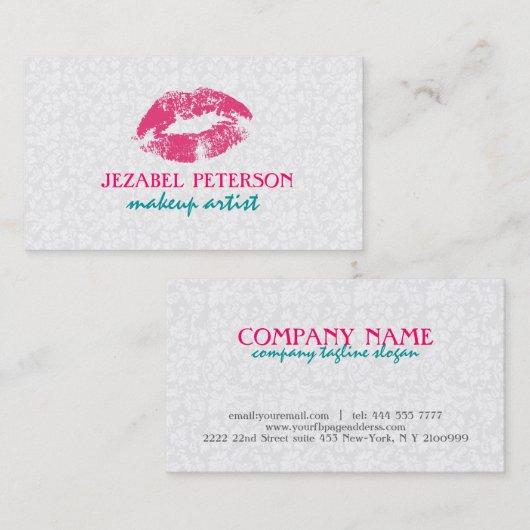 ホワイトフローラダマスメイクアップアーティストデザイン 名刺 (正面/裏面)