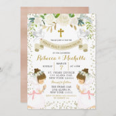 ホワイトフローラツインガールファースト聖餐式 招待状 (正面/裏面)