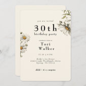 ホワイトフローラデイジークリームラウンドバースデーパーティー 招待状 (正面/裏面)