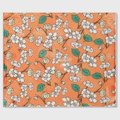 ホワイトフローラデザインオンオレンジ ラッピングペーパー (フラット)