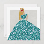 ホワイトフローラドレスファッションイラストレーションカード 招待状 (正面/裏面)