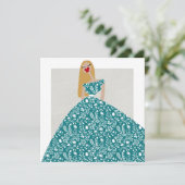 ホワイトフローラドレスファッションイラストレーションカード 招待状 (スタンド正面)