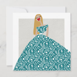 ホワイトフローラドレスファッションイラストレーションカード 招待状