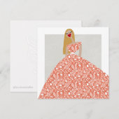 ホワイトフローラドレスファッションイラストレーションカード 招待状 (正面/裏面)