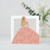 ホワイトフローラドレスファッションイラストレーションカード 招待状 (スタンド正面)