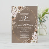 ホワイトフローラニュートラル秋ブーケ40歳の誕生日 招待状 (スタンド正面)