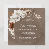 ホワイトフローラニュートラル秋100th誕生日スクエア 招待状 (正面)