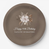 ホワイトフローラニュートラル秋90誕生日 ペーパープレート (正面)