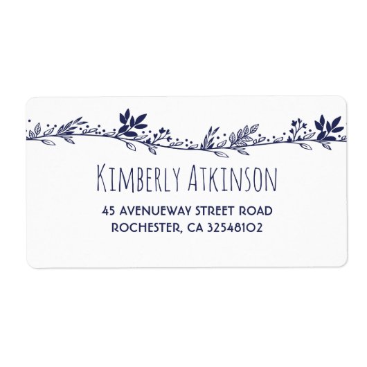 ホワイトフローラネイビーエレガントな結婚式 ラベル (正面)