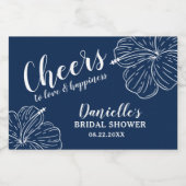 ホワイトフローラハイビスカスミニネイビーブルー スパークリングワインラベル (シングルラベル)