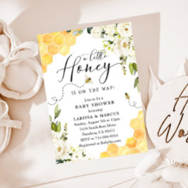 ホワイトフローラハニービーベビーシャワー 招待状