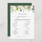 ホワイトフローラハンドバッグシャワーゲームの内容 エンクロージャーカード (正面/裏面)