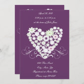 ホワイトフローラハートブライダルシャワーの招待 招待状 (正面/裏面)