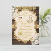 ホワイトフローラバプテスツインボーイ&ガール1st誕生日 招待状 (スタンド正面)