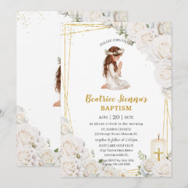 ホワイトフローラバプテスマ祈《キリスト教》洗礼式や命名式ズガール 招待状