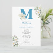 ホワイトフローラバプテスマ《キリスト教》洗礼式や命名式男の赤ちゃんイニシャル 招待状 (スタンド正面)