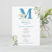 ホワイトフローラバプテスマ《キリスト教》洗礼式や命名式男の赤ちゃんイニシャル 招待状 (スタンド正面)