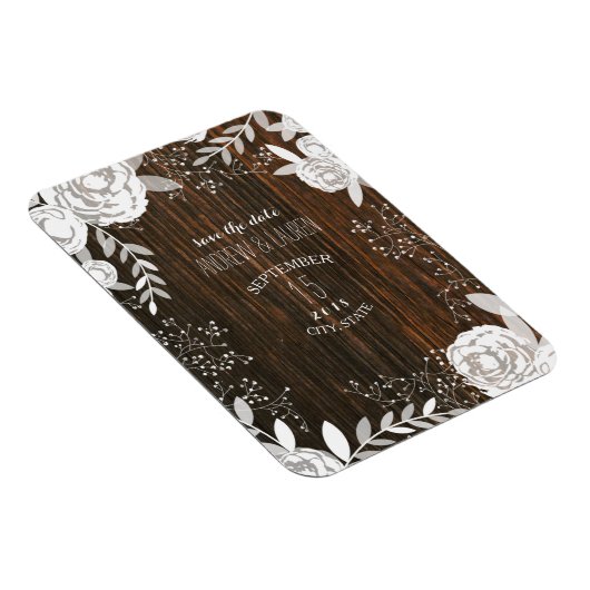 ホワイトフローラバーインスパイアンウッド日付の保存 マグネット (右側)