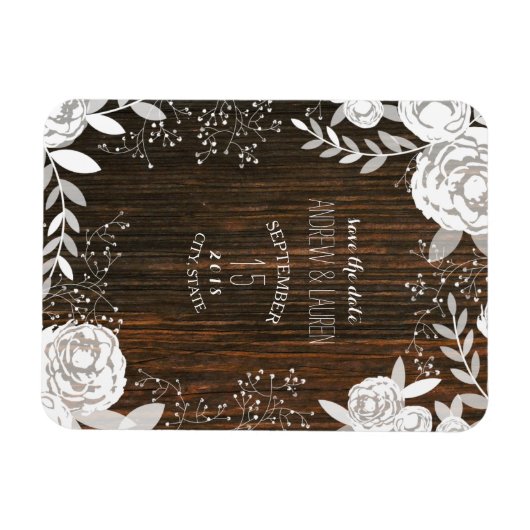 ホワイトフローラバーインスパイアンウッド日付の保存 マグネット (横)