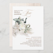 ホワイトフローラパンパスグラスボホブライダルシャワーティー 招待状 (正面/裏面)