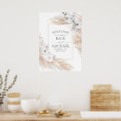 ホワイトフローラパンパスグラス結婚トロピカルウェルカム ポスター (キッチン)