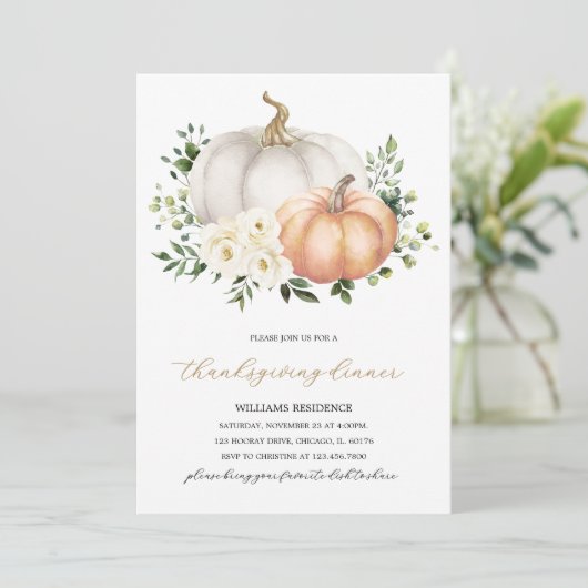 ホワイトフローラパンプキンサンクスギビングディナー 招待状 (スタンド正面)