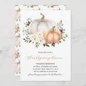 ホワイトフローラパンプキンサンクスギビングディナー 招待状 (正面/裏面)