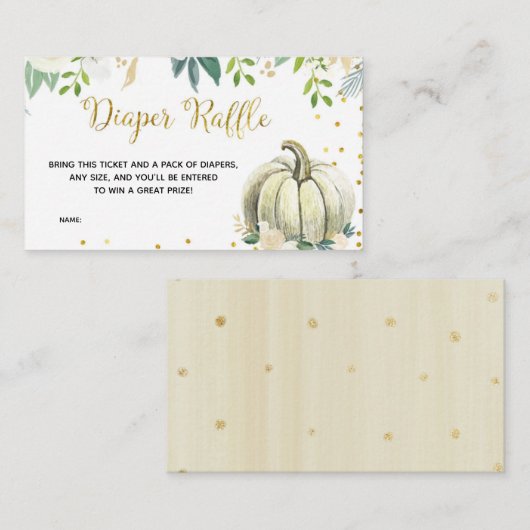 ホワイトフローラパンプキンベビーシャワーおむつラッフル エンクロージャーカード (正面/裏面)