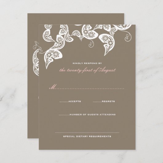 ホワイトフローラピーコックエレガントウェディングRSVPカード 出欠カード (正面/裏面)