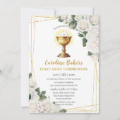 ホワイトフローラファースト・ホーリー・コミュニオン金ゴールド・チャイス 招待状 (正面)