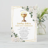 ホワイトフローラファースト・ホーリー・コミュニオン金ゴールド・チャイス 招待状 (スタンド正面)