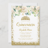 ホワイトフローラフェイク金ゴールドグリッターティアラキンセアニェラ 招待状 (正面)