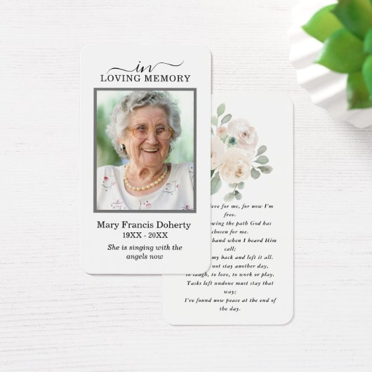 ホワイトフローラフォト悔やみや弔慰葬儀祈りの言葉カード (デスク)