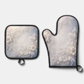 ホワイトフローラフローリッシュオーブンミット&ポットホルダーセット 鍋つかみ&鍋敷きセット (正面)