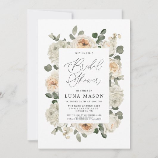 ホワイトフローラブライダルシャワーフォト招待状 招待状 (正面)