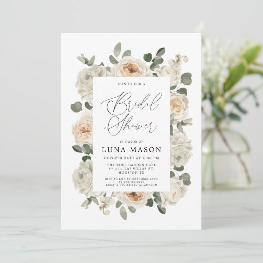 ホワイトフローラブライダルシャワーフォト招待状 招待状 (スタンド正面)