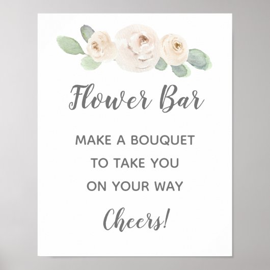 ホワイトフローラブライダルシャワーフラワーバー標識 ポスター (正面)
