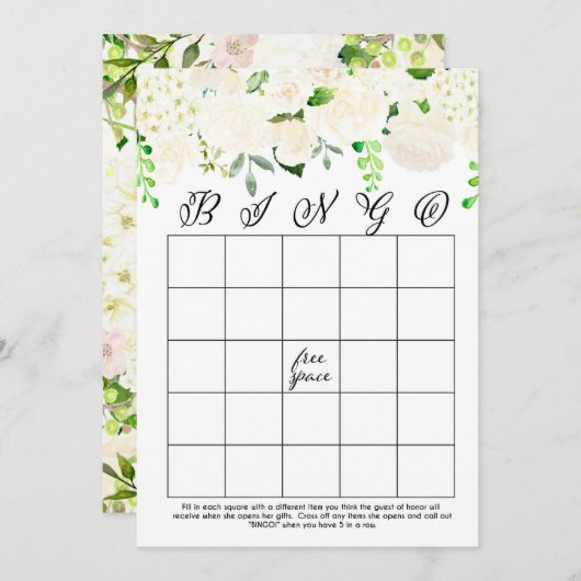 ホワイトフローラブライダルシャワー備後カード 招待状 (正面/裏面)